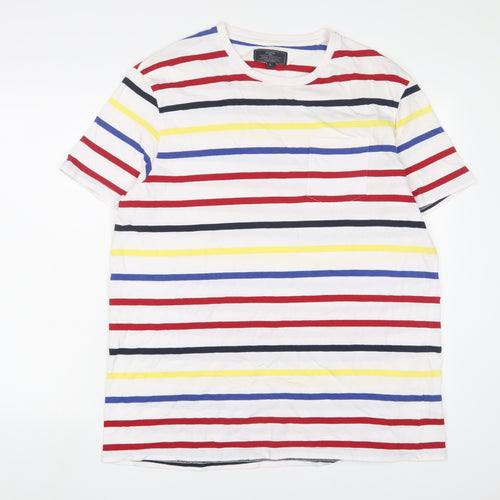 Atlantic Bay Mens Multicoloured Striped Cotton T-Shirt Size XL Crew Neck