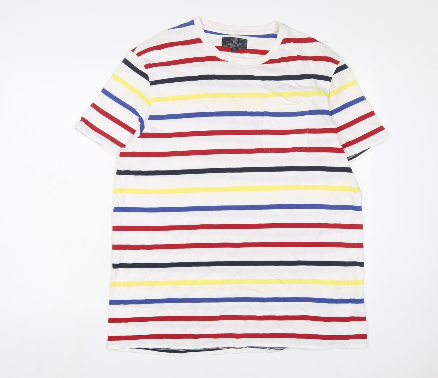 Atlantic Bay Mens Multicoloured Striped Cotton T-Shirt Size XL Crew Neck