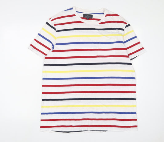 Atlantic Bay Mens Multicoloured Striped Cotton T-Shirt Size XL Crew Neck