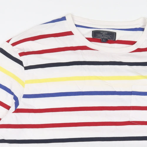 Atlantic Bay Mens Multicoloured Striped Cotton T-Shirt Size XL Crew Neck