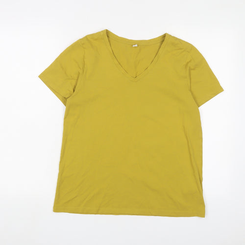 Uniqlo Womens Yellow Cotton Basic T-Shirt Size M V-Neck