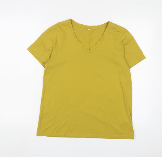 Uniqlo Womens Yellow Cotton Basic T-Shirt Size M V-Neck