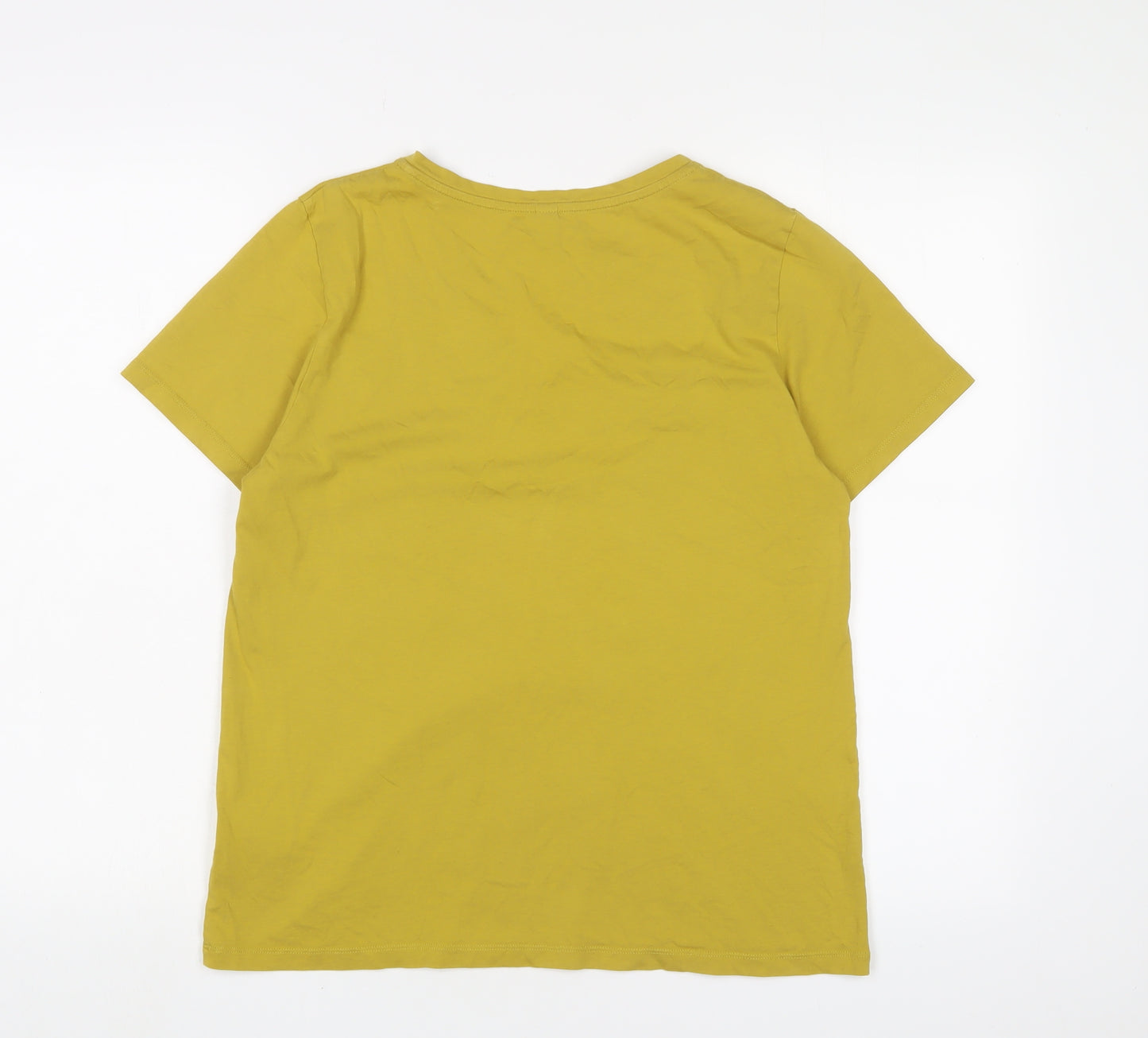 Uniqlo Womens Yellow Cotton Basic T-Shirt Size M V-Neck