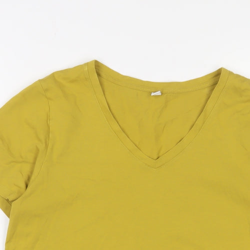 Uniqlo Womens Yellow Cotton Basic T-Shirt Size M V-Neck