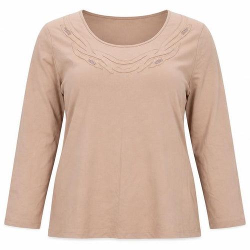 Charmance Womens Pink Cotton Basic T-Shirt Size 18 Scoop Neck - Embroidered Beaded