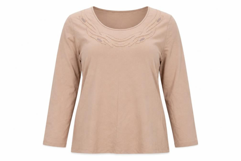 Charmance Womens Pink Cotton Basic T-Shirt Size 18 Scoop Neck - Embroidered Beaded
