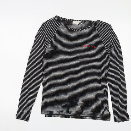 Selected Femme Womens Black Striped Linen Basic T-Shirt Size XS Crew Neck - Oooh la la