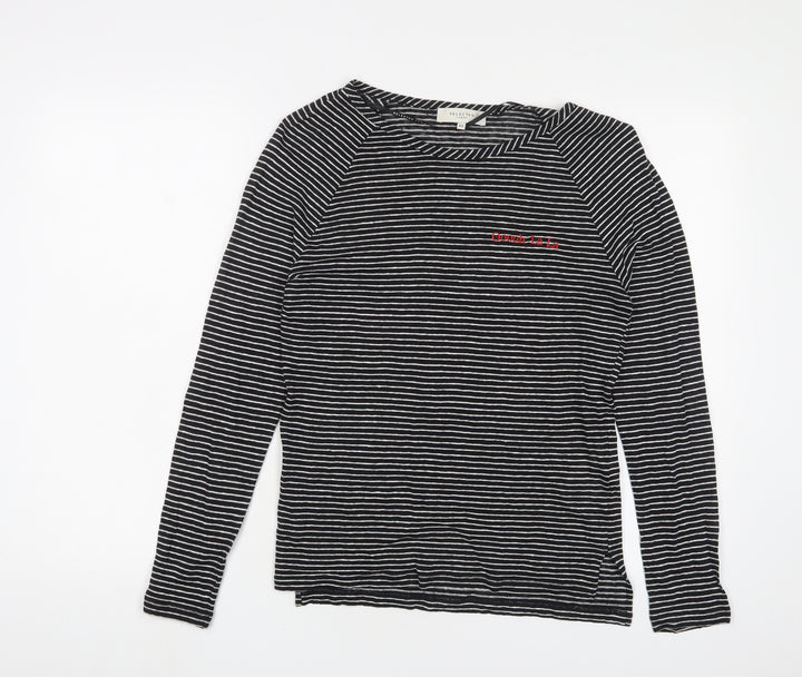 Selected Femme Womens Black Striped Linen Basic T-Shirt Size XS Crew Neck - Oooh la la