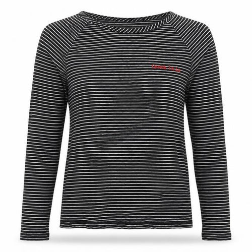 Selected Femme Womens Black Striped Linen Basic T-Shirt Size XS Crew Neck - Oooh la la