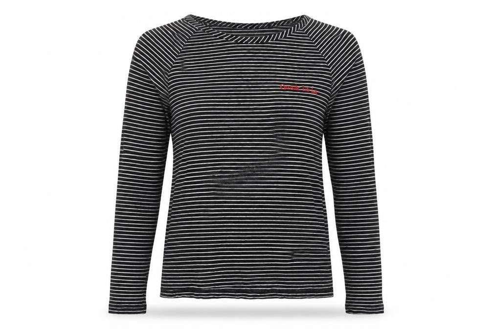 Selected Femme Womens Black Striped Linen Basic T-Shirt Size XS Crew Neck - Oooh la la