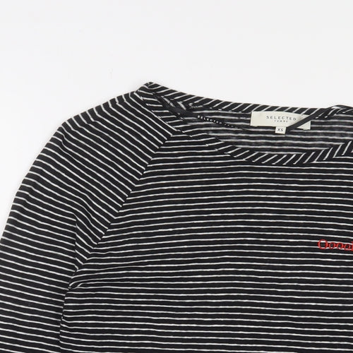 Selected Femme Womens Black Striped Linen Basic T-Shirt Size XS Crew Neck - Oooh la la