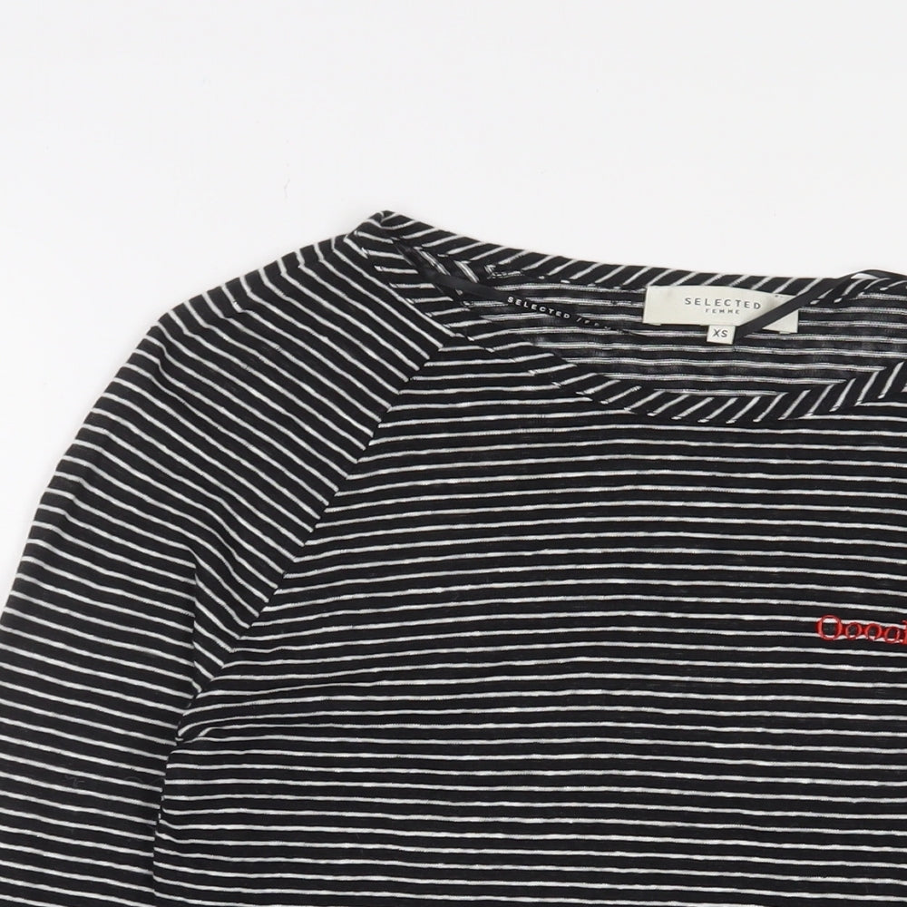 Selected Femme Womens Black Striped Linen Basic T-Shirt Size XS Crew Neck - Oooh la la