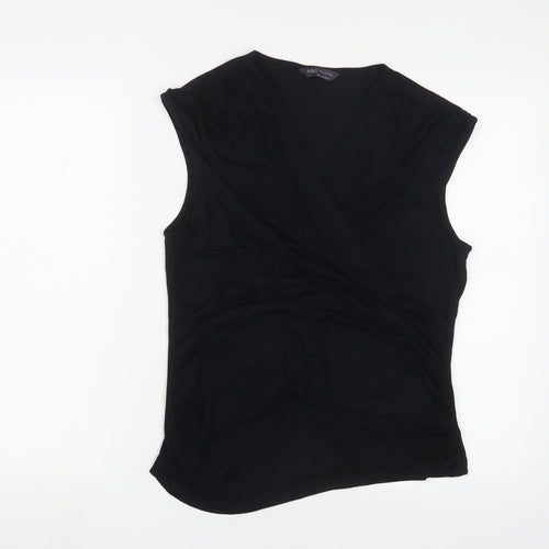 Marks and Spencer Womens Black Viscose Basic Tank Size 14 V-Neck