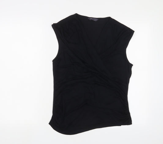 Marks and Spencer Womens Black Viscose Basic Tank Size 14 V-Neck