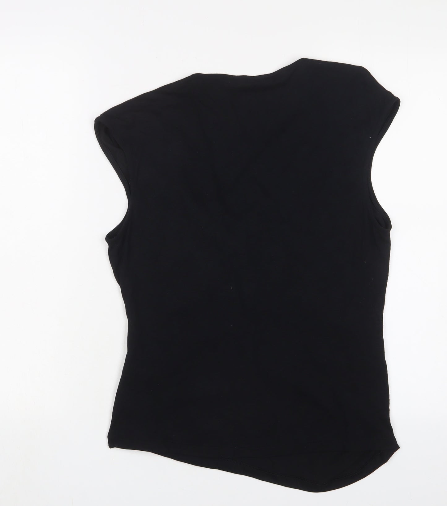 Marks and Spencer Womens Black Viscose Basic Tank Size 14 V-Neck