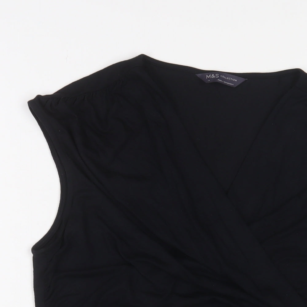 Marks and Spencer Womens Black Viscose Basic Tank Size 14 V-Neck