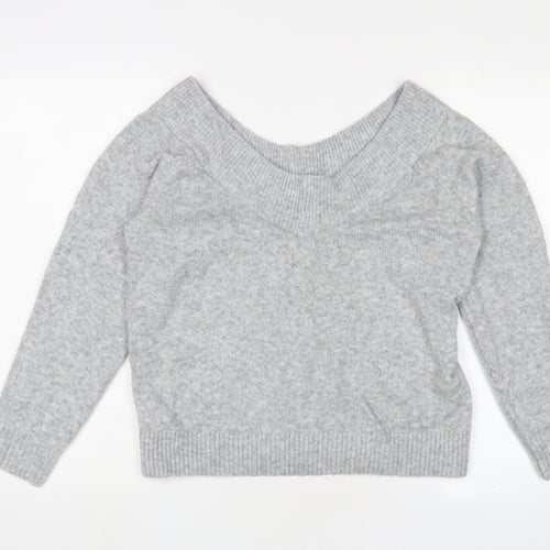 H&M Womens Grey V-Neck Acrylic Pullover Jumper Size M