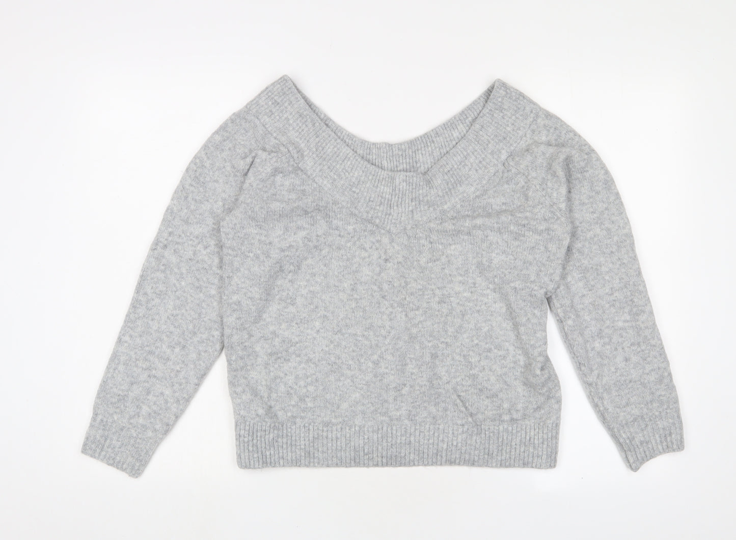 H&M Womens Grey V-Neck Acrylic Pullover Jumper Size M