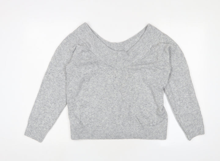 H&M Womens Grey V-Neck Acrylic Pullover Jumper Size M