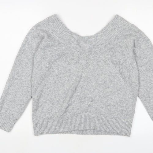 H&M Womens Grey V-Neck Acrylic Pullover Jumper Size M