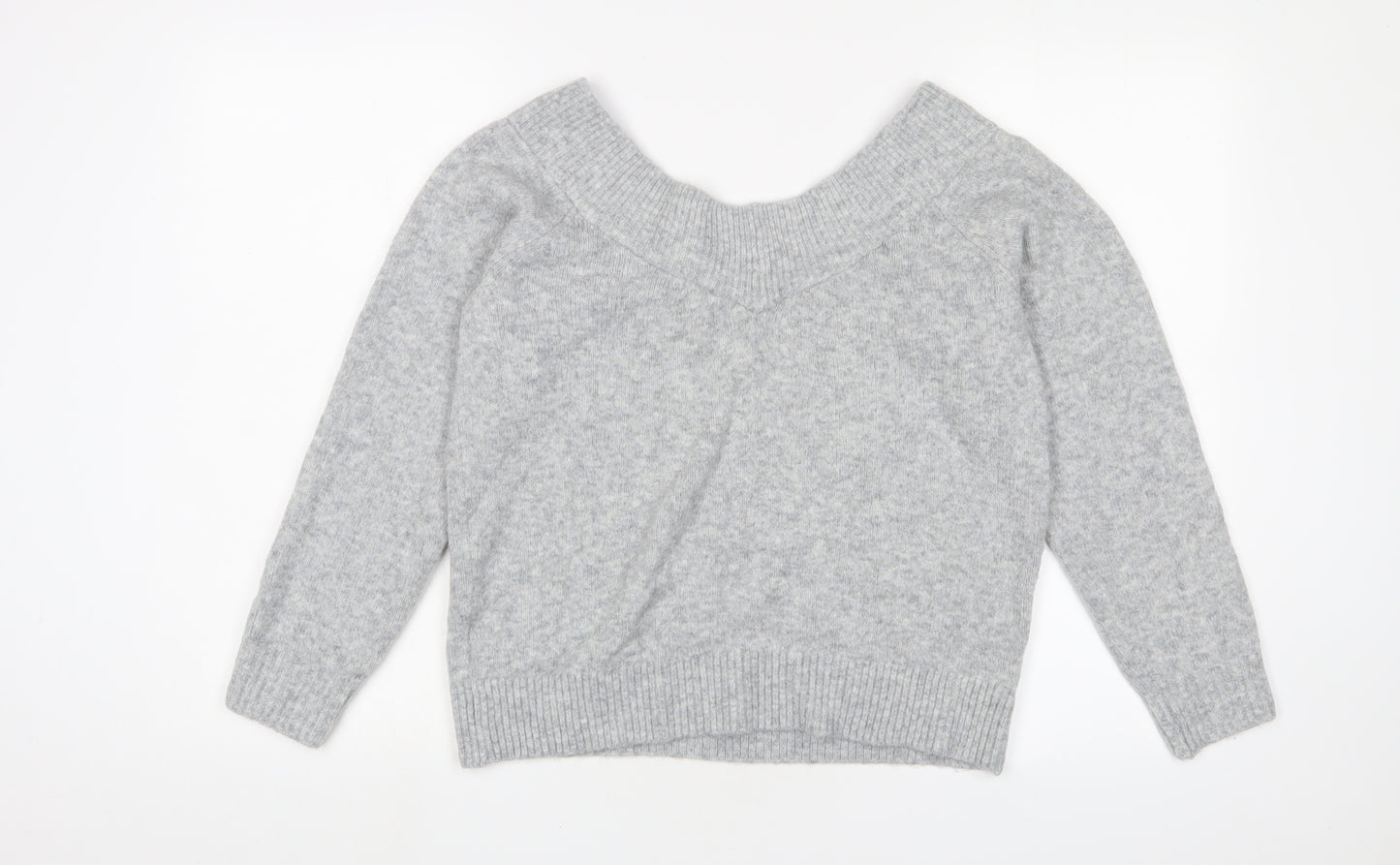 H&M Womens Grey V-Neck Acrylic Pullover Jumper Size M