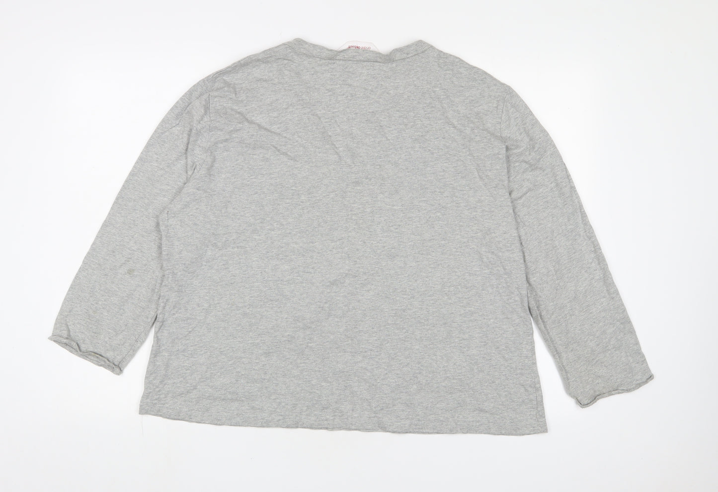 Andre de Brett Womens Grey Floral Cotton Basic T-Shirt Size 22 V-Neck