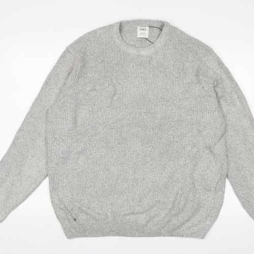 Marks and Spencer Mens Grey Crew Neck Polyamide Pullover Jumper Size 2XL Long Sleeve