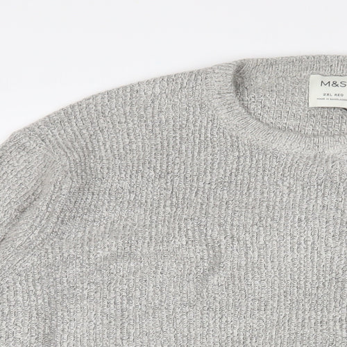 Marks and Spencer Mens Grey Crew Neck Polyamide Pullover Jumper Size 2XL Long Sleeve