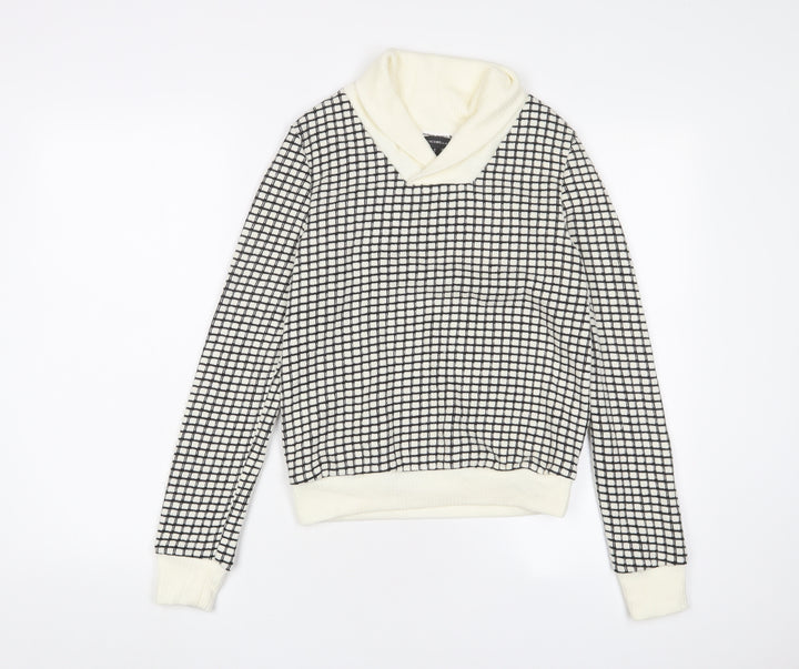 Cocobella Womens Ivory V-Neck Check Acrylic Pullover Jumper Size S