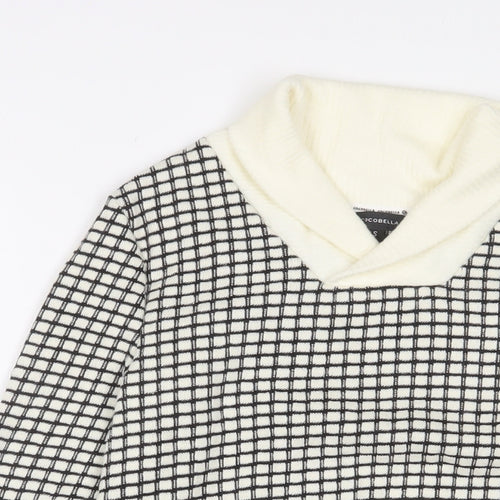Cocobella Womens Ivory V-Neck Check Acrylic Pullover Jumper Size S