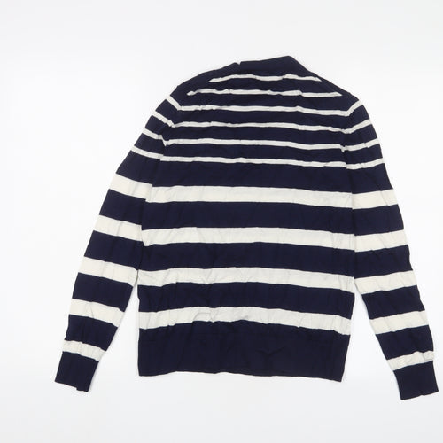 Marks and Spencer Womens Blue Crew Neck Striped Wool Pullover Jumper Size 10