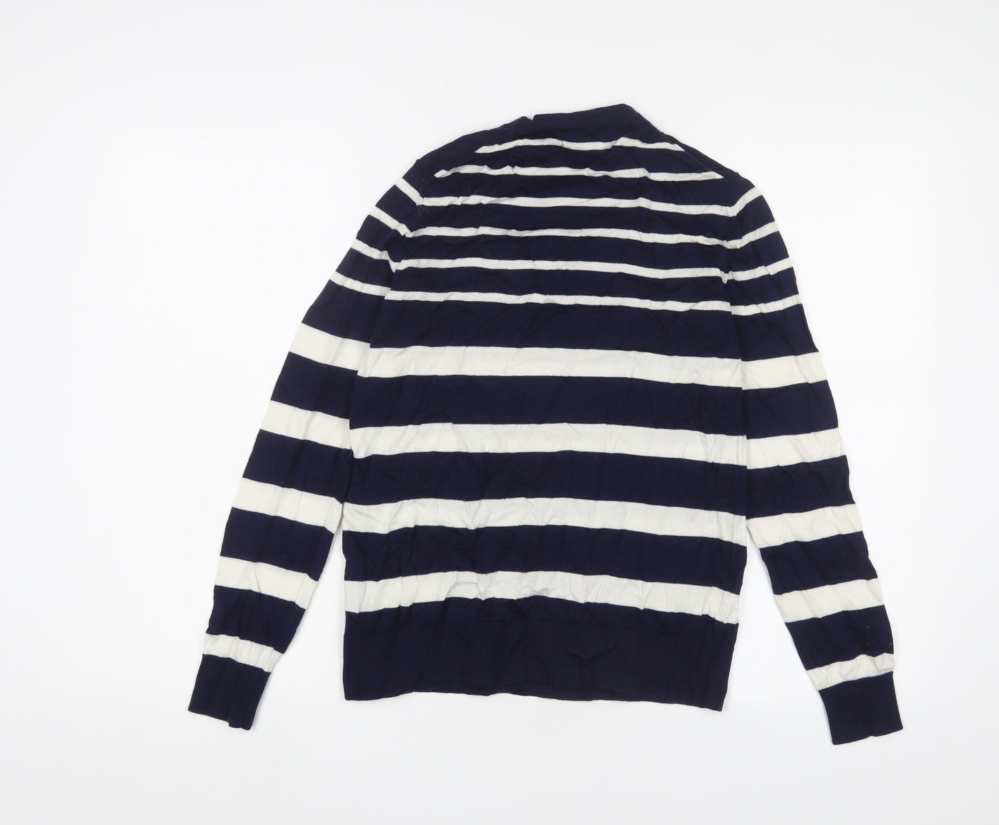 Marks and Spencer Womens Blue Crew Neck Striped Wool Pullover Jumper Size 10