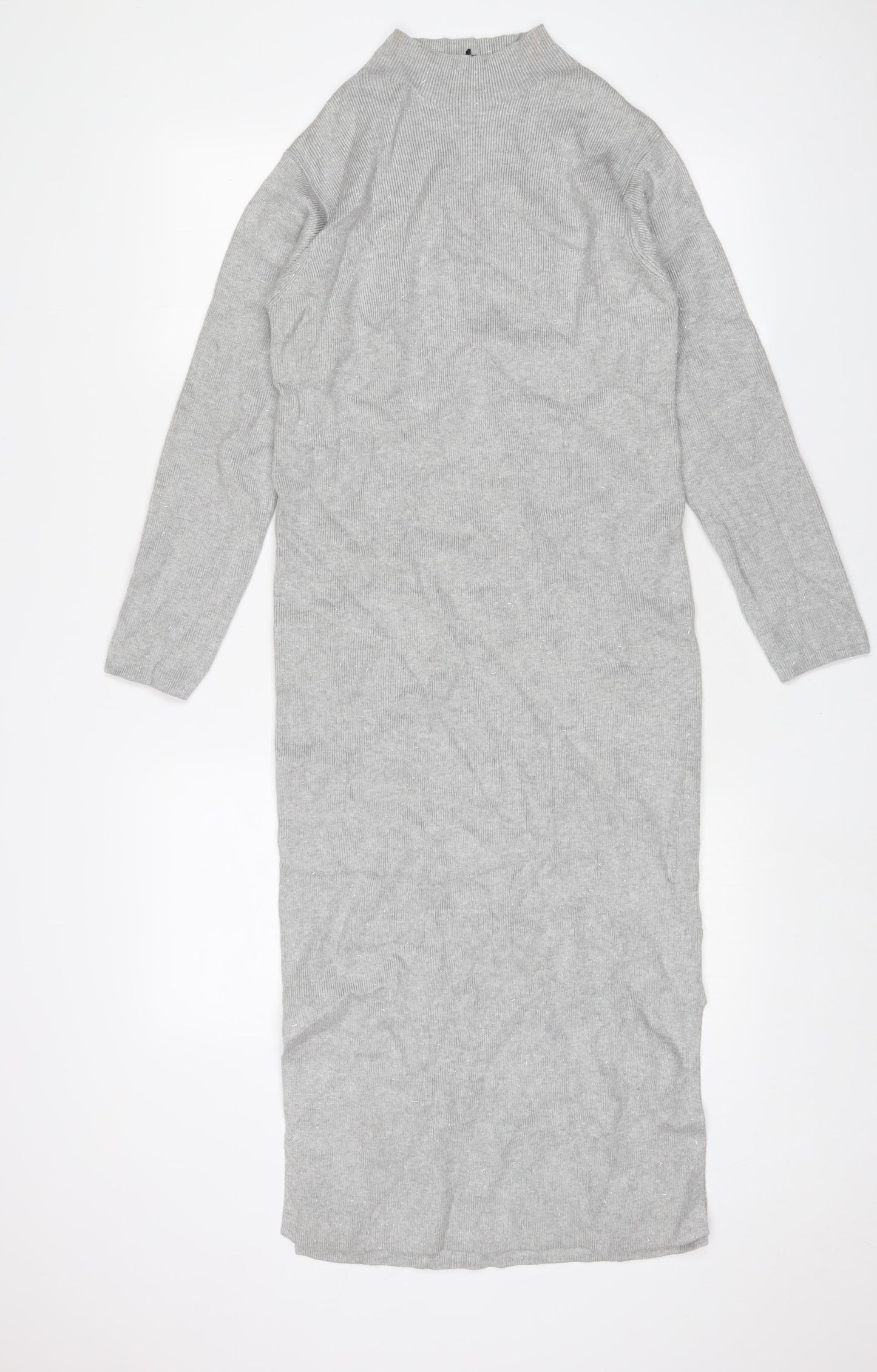 Marks and Spencer Womens Grey Viscose Jumper Dress Size S Round Neck Pullover