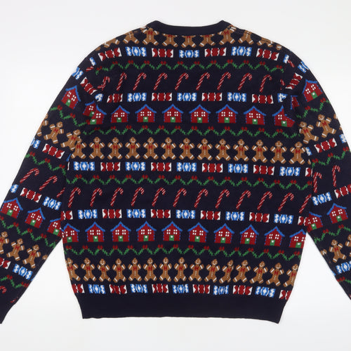 Marks and Spencer Mens Multicoloured Crew Neck Geometric Acrylic Pullover Jumper Size XL Long Sleeve - Christmas
