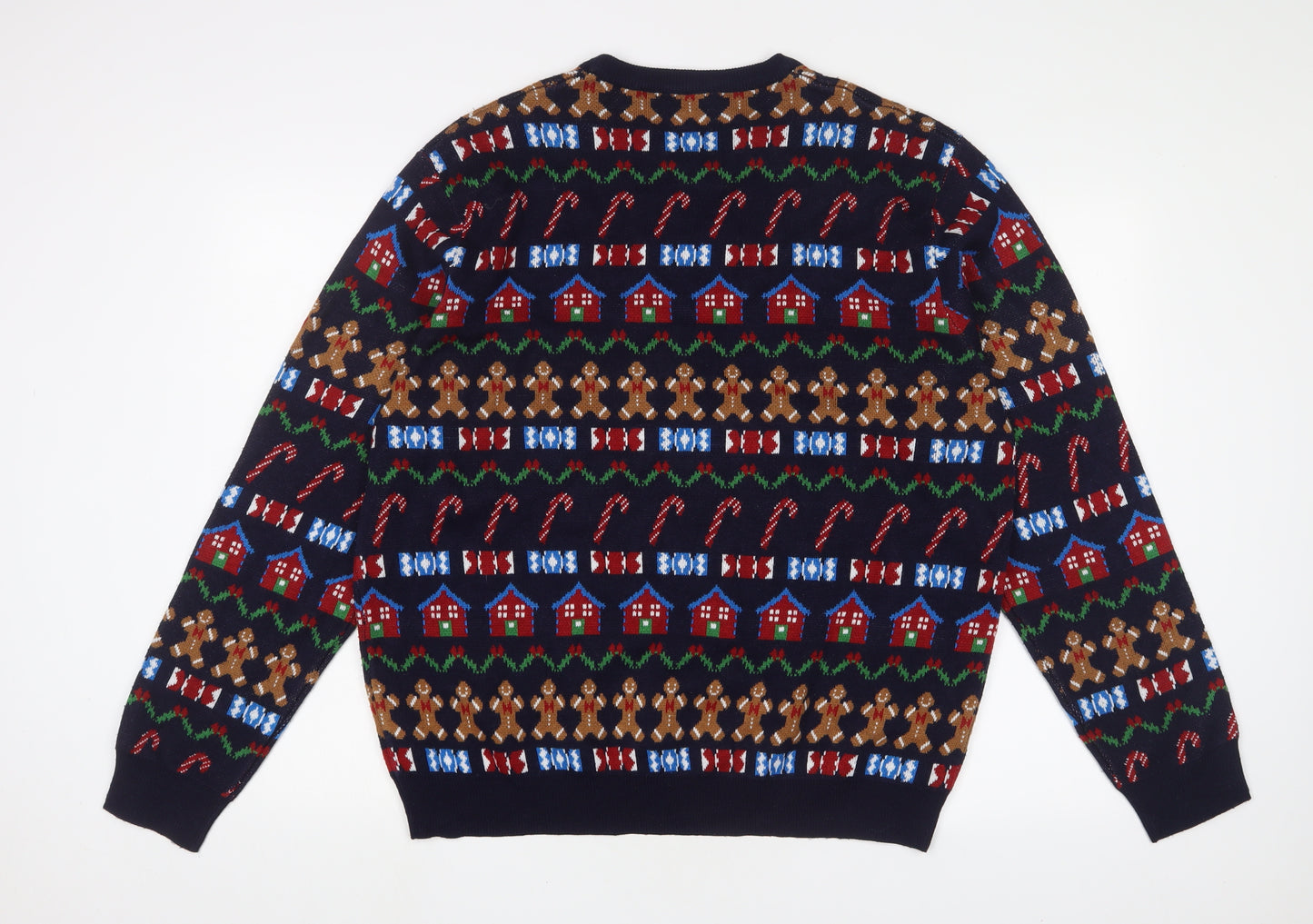 Marks and Spencer Mens Multicoloured Crew Neck Geometric Acrylic Pullover Jumper Size XL Long Sleeve - Christmas