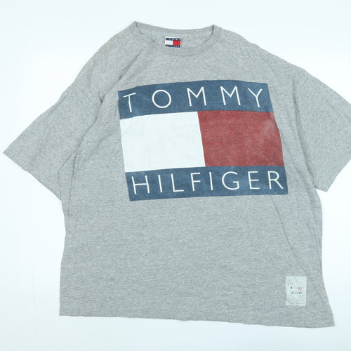 Tommy Hilfiger Mens Grey Cotton T-Shirt Size XL Crew Neck - Logo