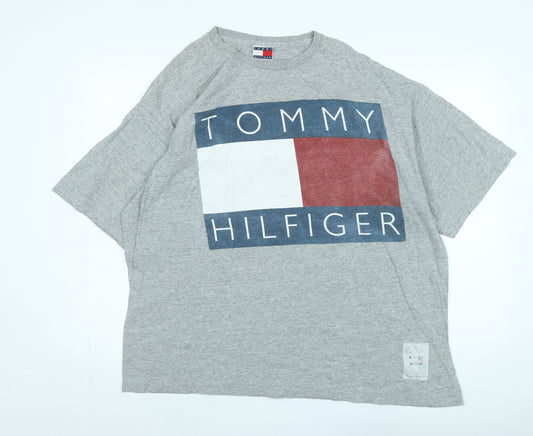 Tommy Hilfiger Mens Grey Cotton T-Shirt Size XL Crew Neck - Logo