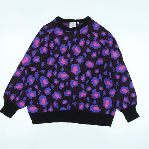 Scampi & Dude Womens Multicoloured Crew Neck Animal Print Wool Pullover Jumper Size 16 - Logo