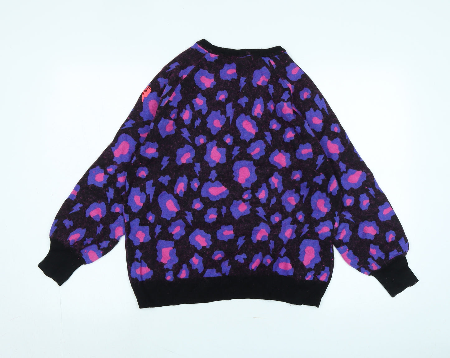 Scampi & Dude Womens Multicoloured Crew Neck Animal Print Wool Pullover Jumper Size 16 - Logo