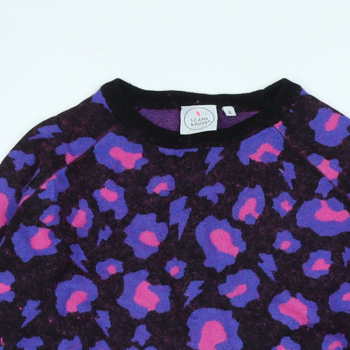 Scampi & Dude Womens Multicoloured Crew Neck Animal Print Wool Pullover Jumper Size 16 - Logo