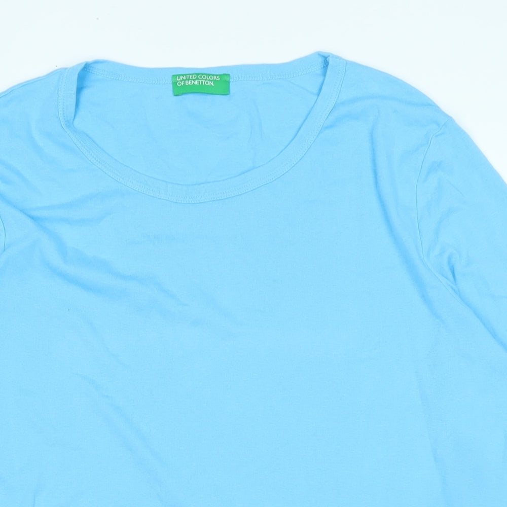 United Colors of Benetton Mens Blue Cotton T-Shirt Size XL Crew Neck - Logo