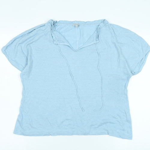 Jigsaw Womens Blue Cotton Blend Basic Blouse Size M V-Neck - Logo