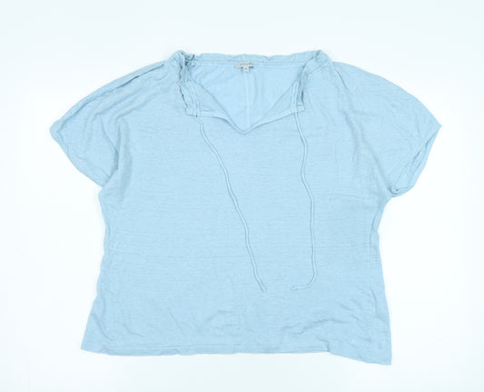 Jigsaw Womens Blue Cotton Blend Basic Blouse Size M V-Neck - Logo