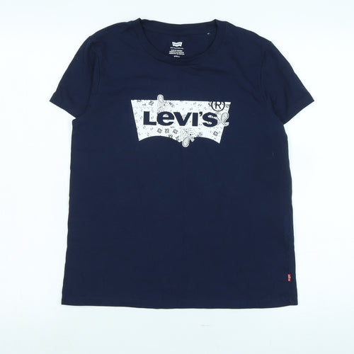 Levis Mens Blue Cotton Blend T-Shirt Size S Crew Neck - Logo - LEVI'S