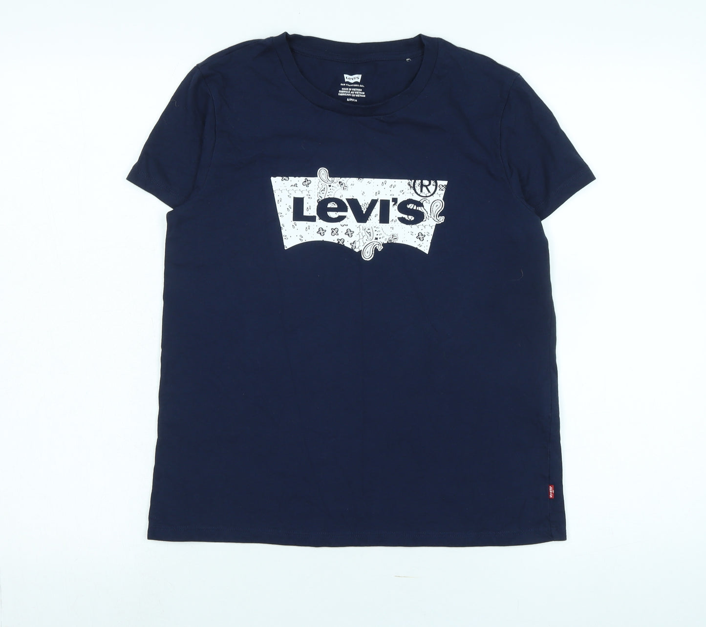 Levis Mens Blue Cotton Blend T-Shirt Size S Crew Neck - Logo - LEVI'S