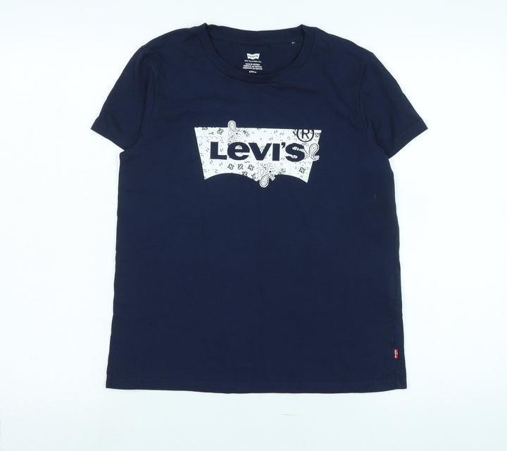 Levis Mens Blue Cotton Blend T-Shirt Size S Crew Neck - Logo - LEVI'S