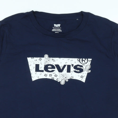Levis Mens Blue Cotton Blend T-Shirt Size S Crew Neck - Logo - LEVI'S