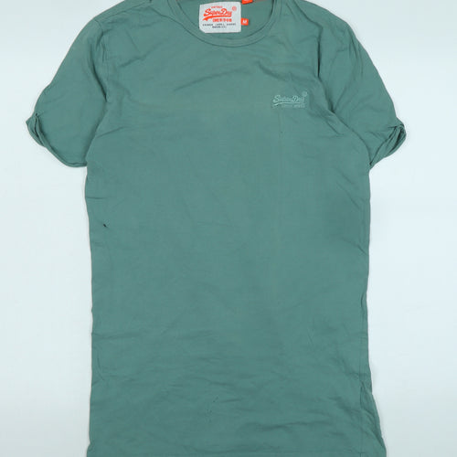 Superdry Womens Green Cotton Basic T-Shirt Size M Crew Neck - Logo