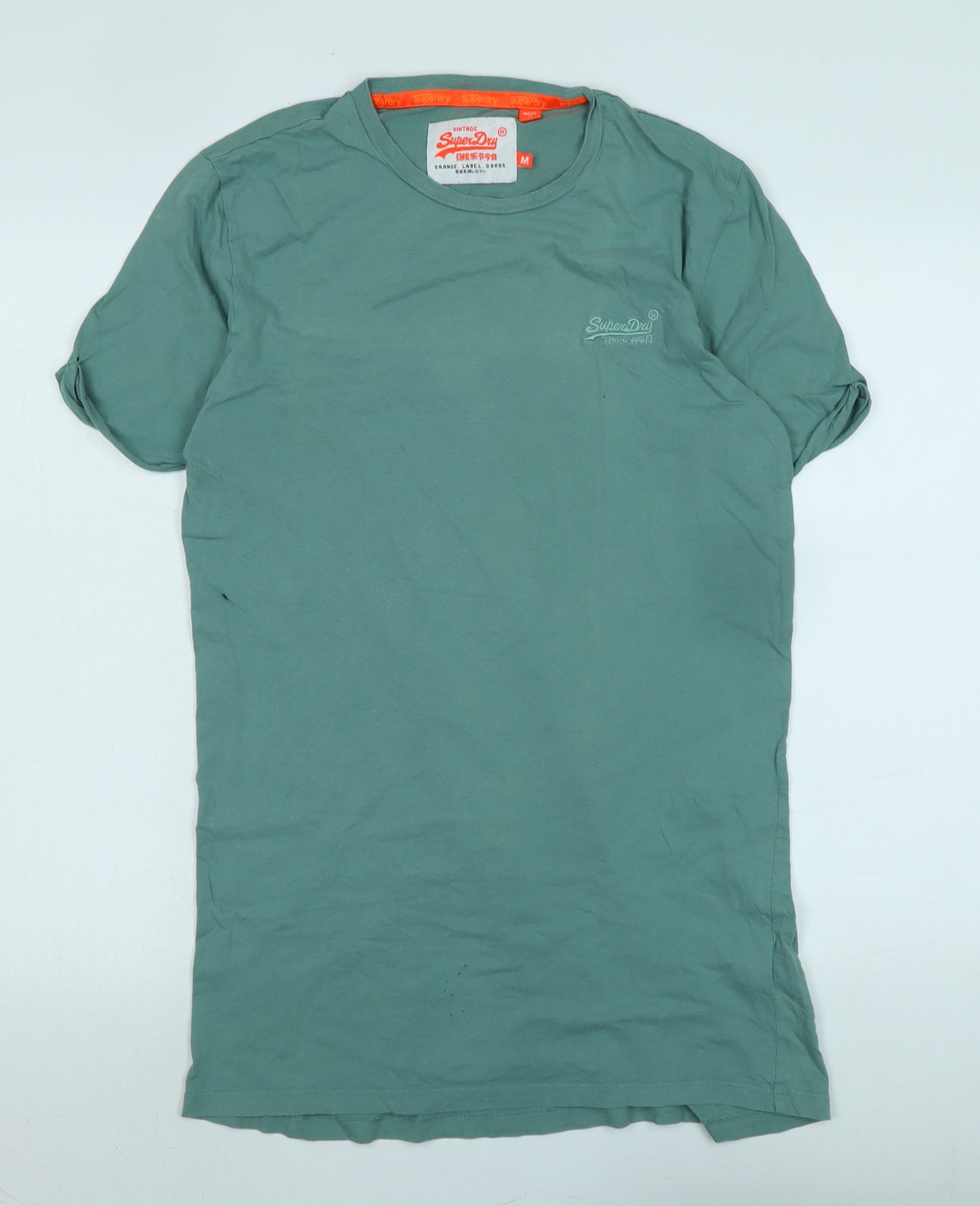 Superdry Womens Green Cotton Basic T-Shirt Size M Crew Neck - Logo