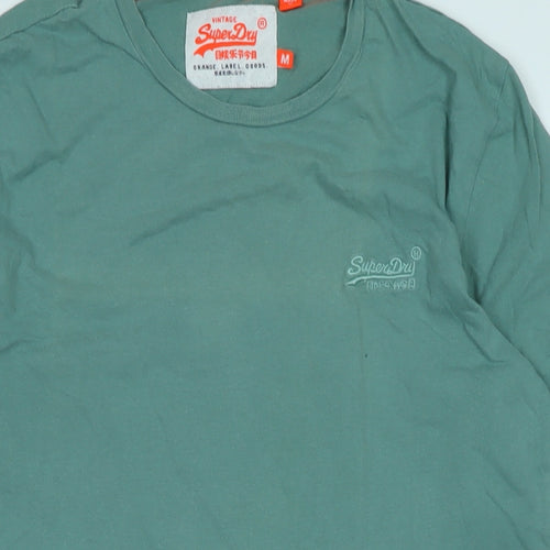 Superdry Womens Green Cotton Basic T-Shirt Size M Crew Neck - Logo